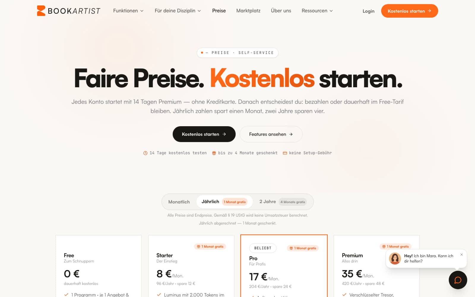 Ausschnitt der Website von Bookartist