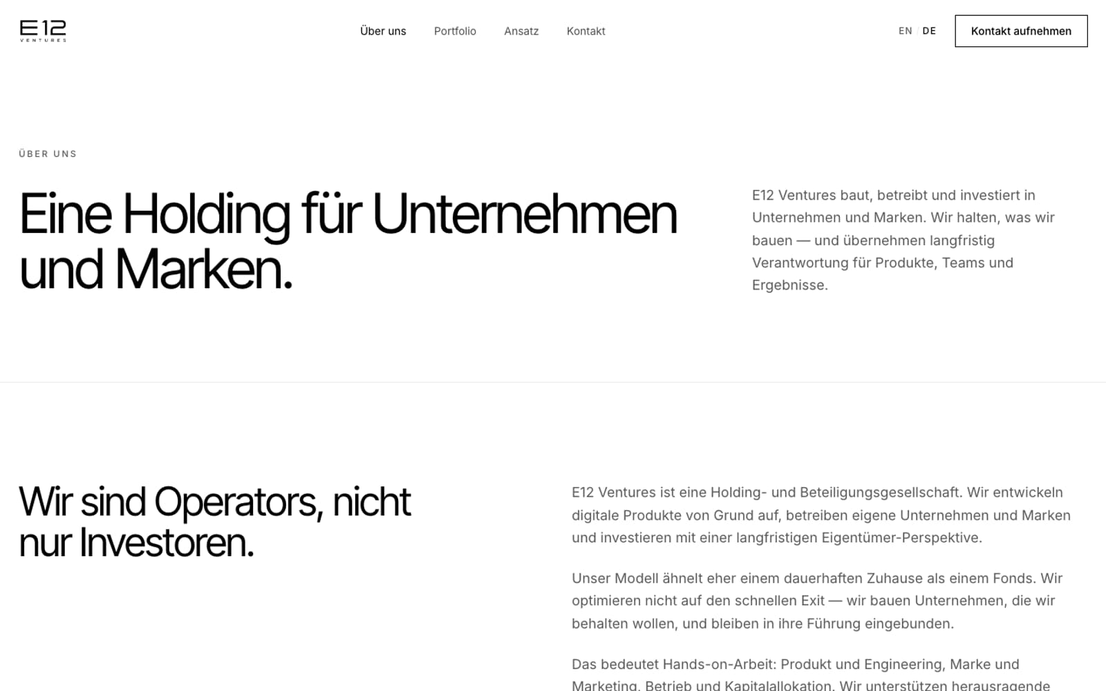Ausschnitt der Website von E12 Ventures