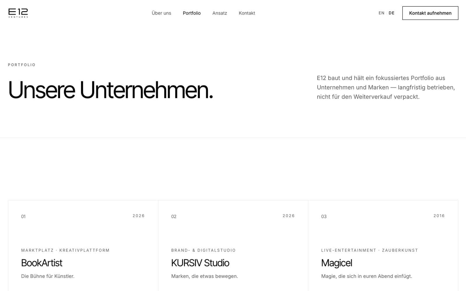 Ausschnitt der Website von E12 Ventures