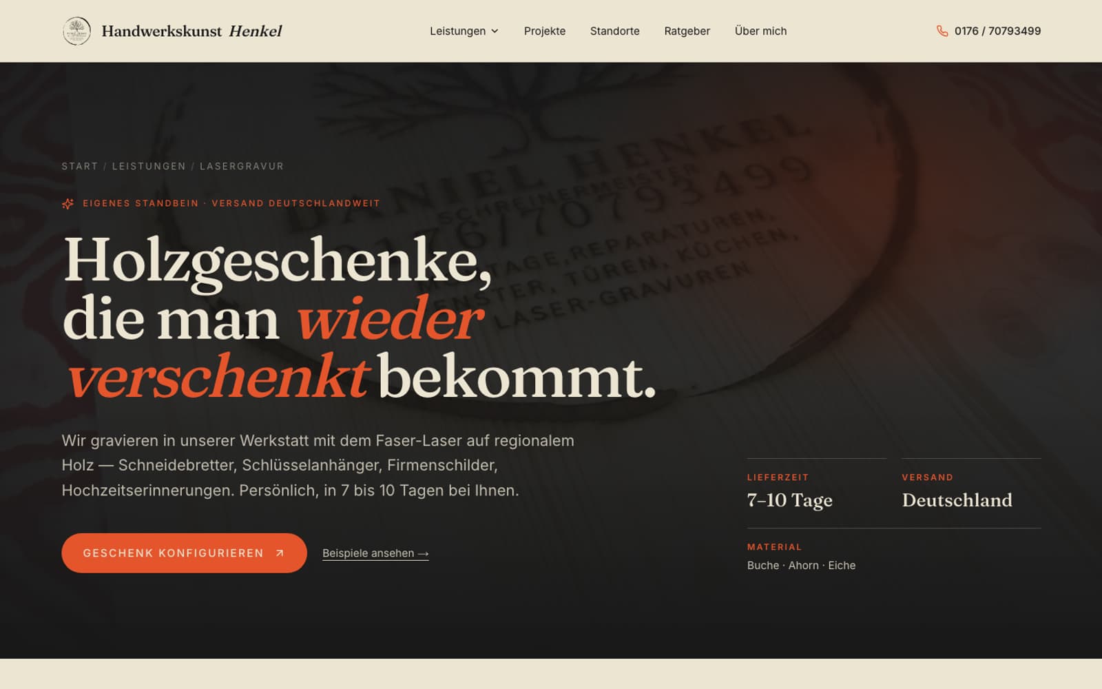 Ausschnitt der Website von Handwerkskunst Henkel