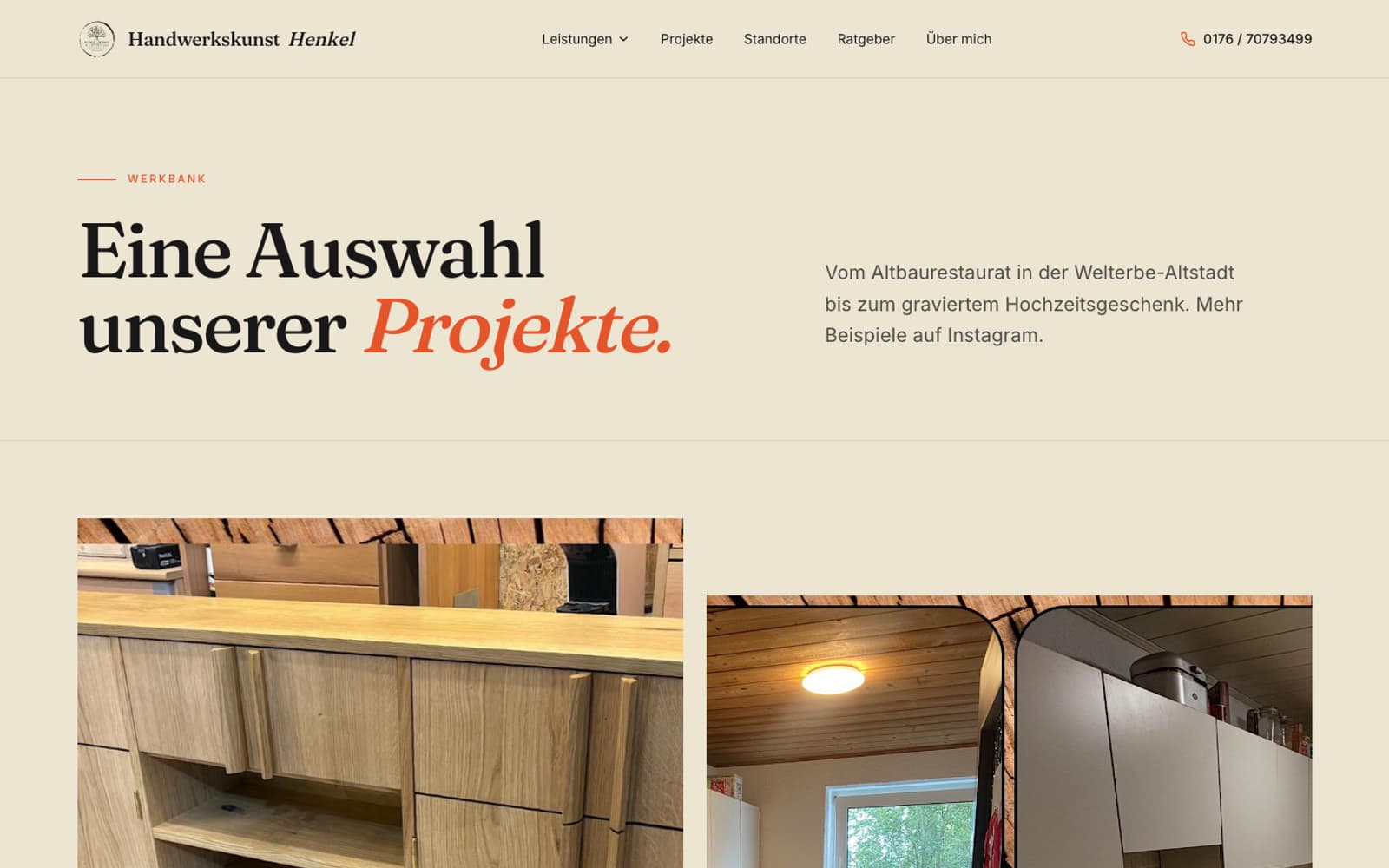 Ausschnitt der Website von Handwerkskunst Henkel