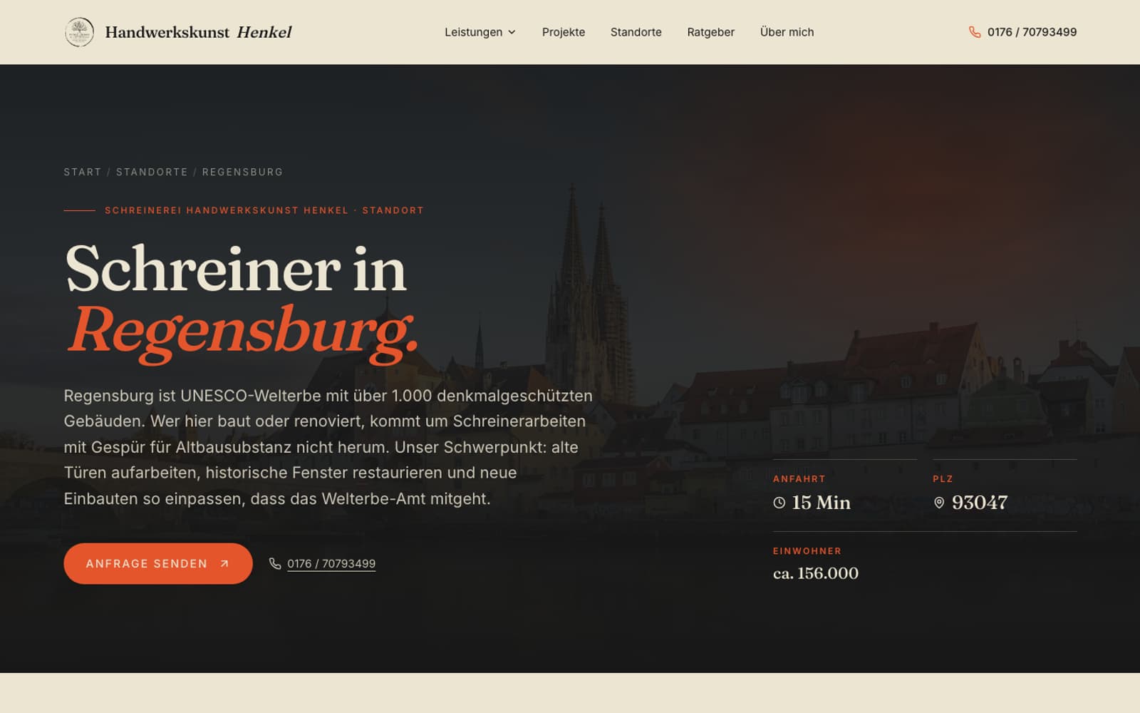 Ausschnitt der Website von Handwerkskunst Henkel