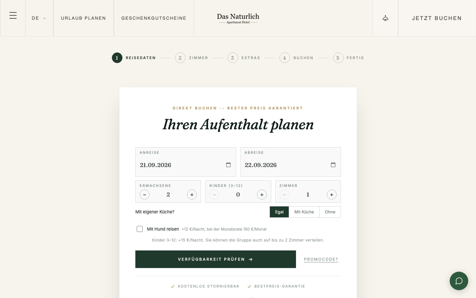 Ausschnitt der Website von Das Natürlich