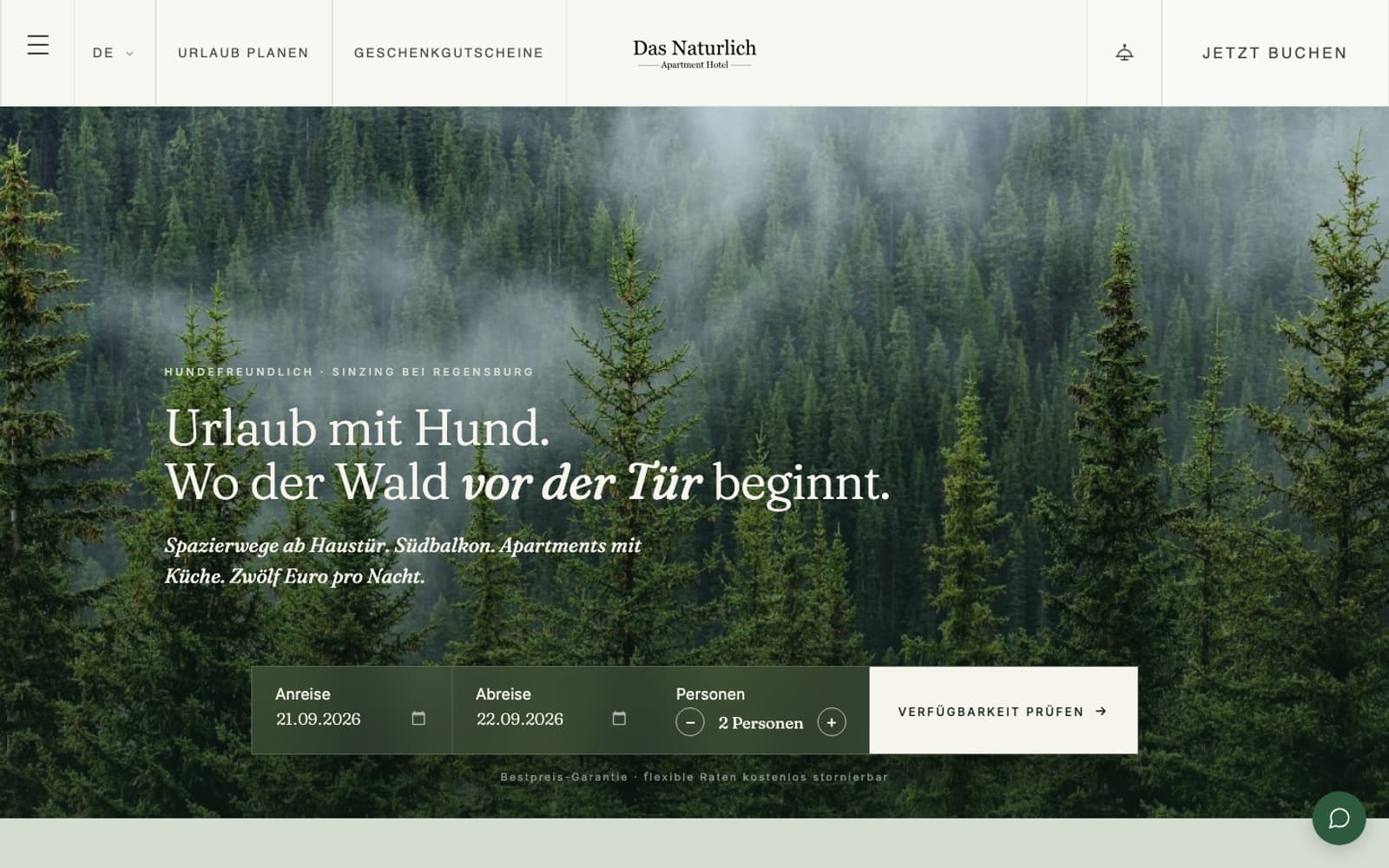 Ausschnitt der Website von Das Natürlich